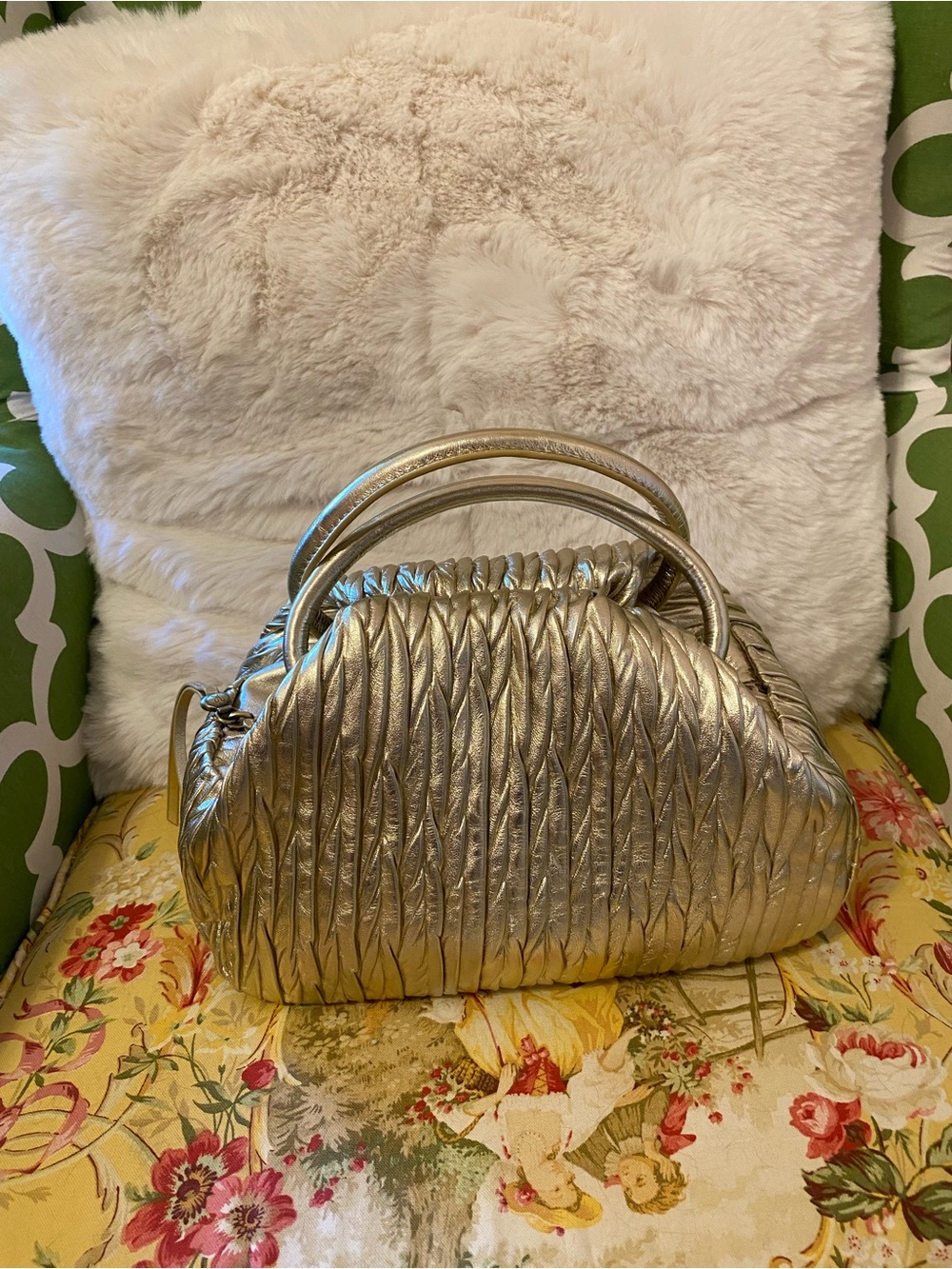 HOBO Metallic Gold Quilted Satchel